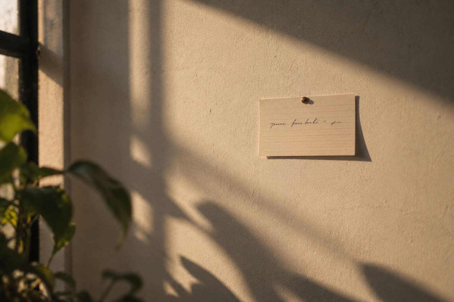 A single index card pinned to an empty wall.
