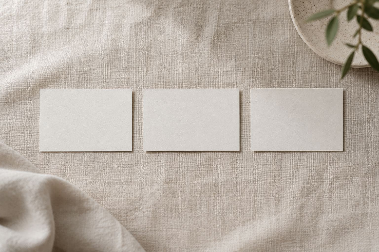 Three blank cards laid in a row.