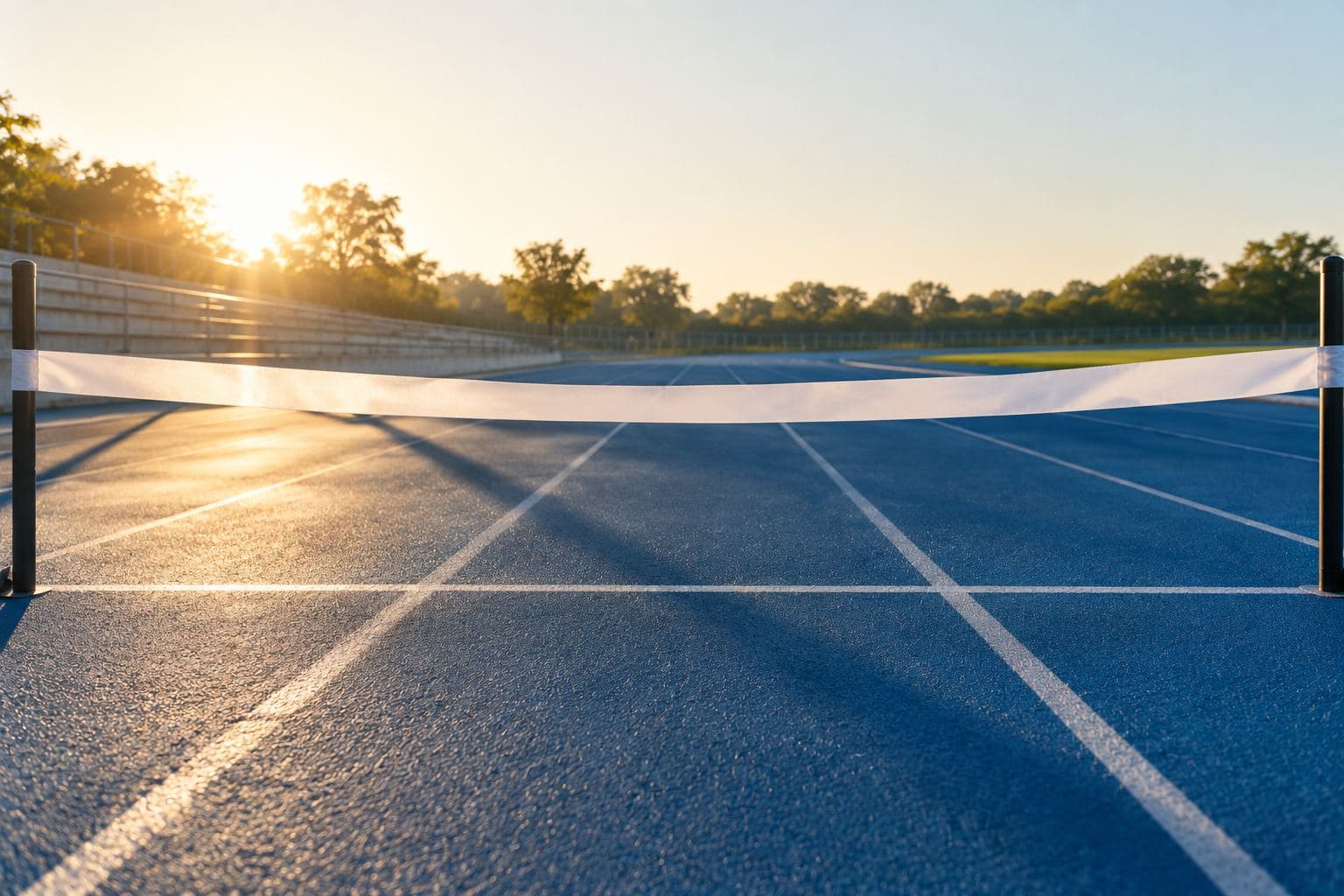 A finish-line tape across an empty track.